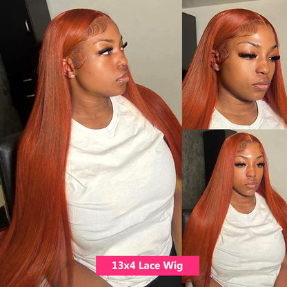 Super Sale 13x4/13x6 Lace Front Human Hair Wigs Reddish Ginger Brown Straight #33