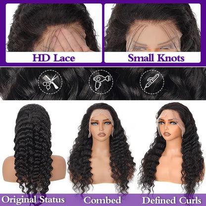 Bling Hair Fashion 13x4 13x6 Deep Wave HD Lace Front Wig Human Hair 180% density Transparent Lace Frontal Wigs For Women Real Hair Wigs PrePlucked Lace Front Wig