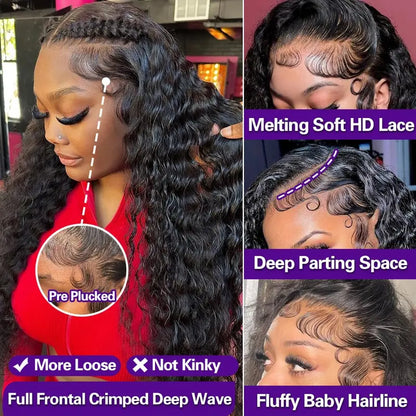 Bling Hair Fashion 13x4 13x6 Deep Wave HD Lace Front Wig Human Hair 180% density Transparent Lace Frontal Wigs For Women Real Hair Wigs PrePlucked Lace Front Wig