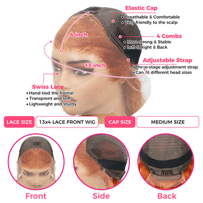 Super Sale 13x4/13x6 Lace Front Human Hair Wigs Reddish Ginger Brown Straight #33