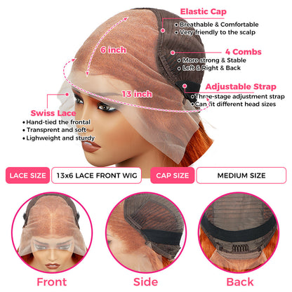 Super Sale 13x4/13x6 Lace Front Human Hair Wigs Reddish Ginger Brown Straight #33